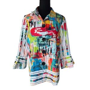 Ali Miles Abstract Art Print Button Front Bell Sleeve Top Size S Lagenlook Artsy